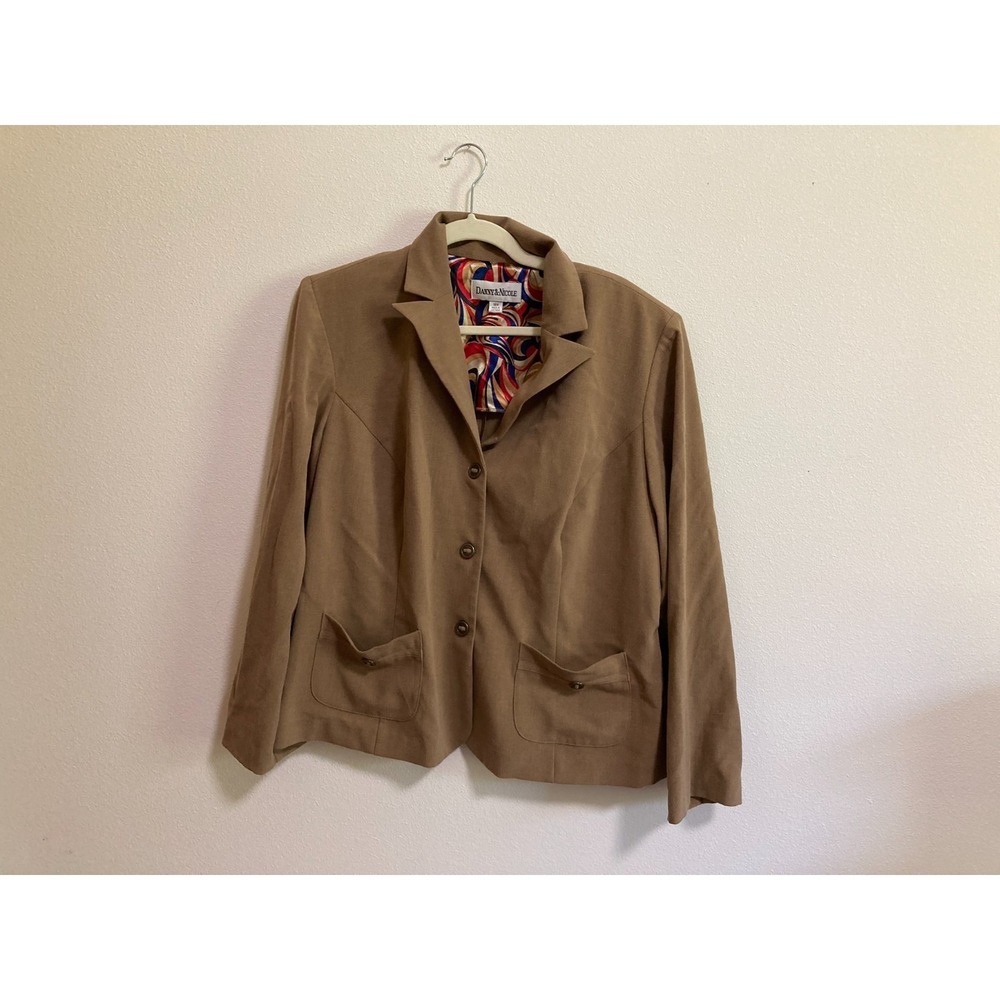 Danny & Nicole Beige Blazer Plus Size 18W Women Shoulder Pads Pockets Jacket